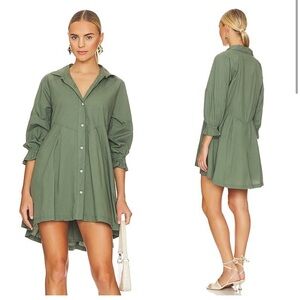 NEW Free People Hannah Poplin Button Down  Dress in Army Green